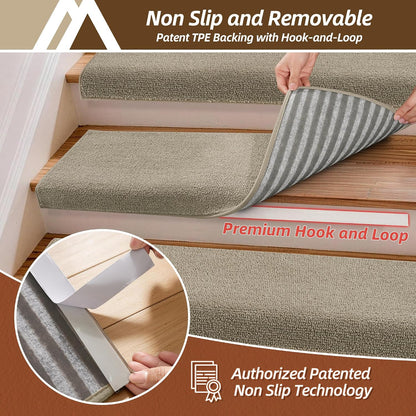 COSY HOMEER Bullnose Carpet Stair Treads, Peel and Stick Non-Slip Stair Treads for Wooden Steps, 11" x 30" Indoor Stair-Runner Rugs (4Pc, Gray)