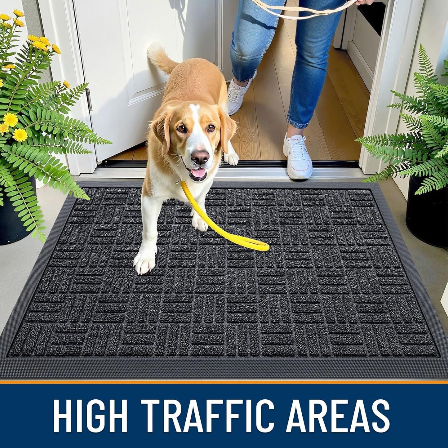 OLANLY Front Door Mat Outside Entrance 29.5x17, Absorbent, Heavy Duty Sturdy Natural Rubber Doormat Indoor Outdoor, Stain and Fade Resistant, Non-Slip Backing Low Profile Floor Mat for Entryway, Grey