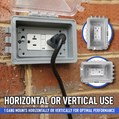 Sealproof 1-Gang Weatherproof In Use Outlet Cover | Horizontal/Vertical Outdoor Plug and Receptacle Protector, Lockable Bubble Cover, UL Extra Duty Compliant, 18 Configurations, Gray