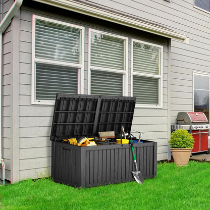 Outdoor Storage Box, 320 Gallon Waterproof Deck Box [Upgraded 3.0], Dual Gas-Spring Ultimate Resin Organizer for King Cushions, Heavy-Duty Lockable Estate Storage Bench, Backyard BBQ, Black