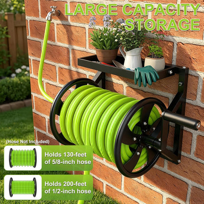Wall Mounted Garden Hose Reel for Outside, Holds 130-Feet of 5/8-Inch Hose