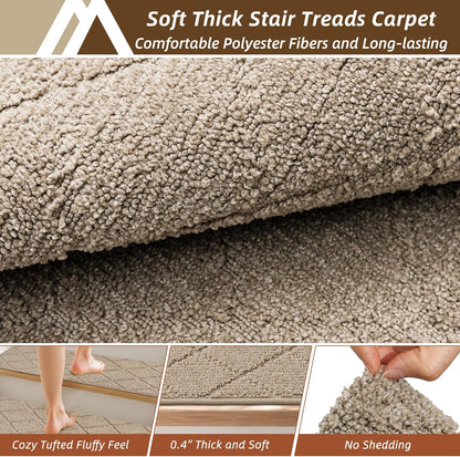 COSY HOMEER Edging Stair Treads Non-Slip Carpet Mat 28inX9in Indoor Stair Runners for Wooden Steps, Edging Stair Rugs for Kids and Dogs, 100% Polyester TPE Backing(4pc, Beige)