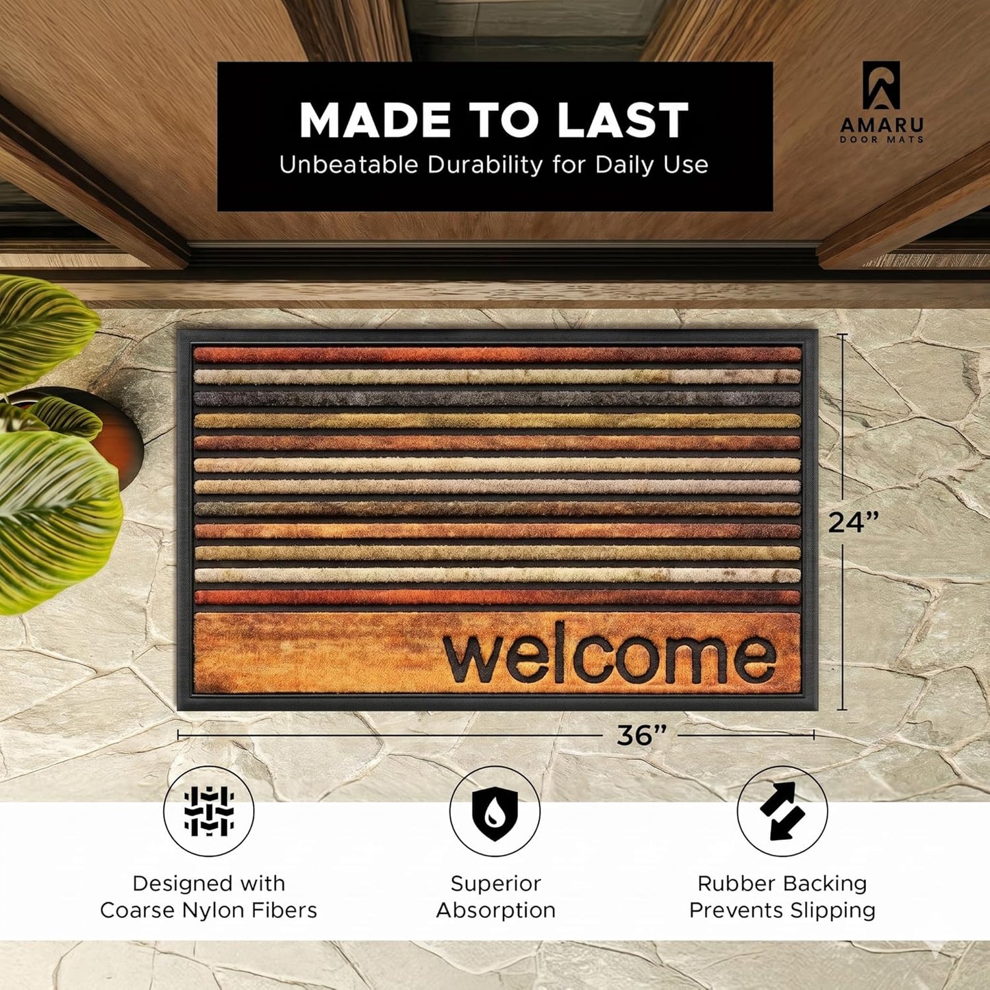 Extra Durable, Superior Absorption, Front Door Mat for Outdoor & Indoor - Welcome Mat for Entryway, Entrance, Patio, Porch - Waterproof, Non-Slip Backing, Coarse Fibers (Scales,17x29)