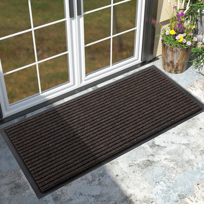 Yimobra Welcome Mat, Heavy Duty Sturdy Door Mats for Home Entrance Outdoor Indoor, Front Doormat for Outside Patio Floor Entry Porch Garage Office, Waterproof, Low Profile, 29.5x17, Black Grey