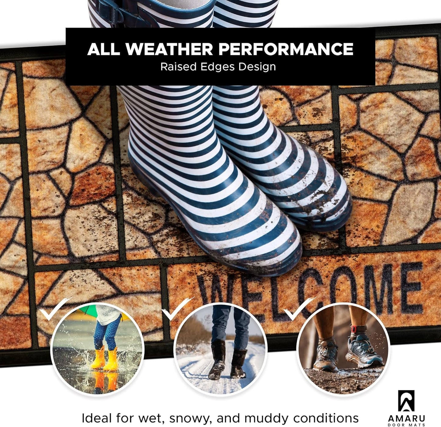 Extra Durable, Superior Absorption, Front Door Mat for Outdoor & Indoor - Welcome Mat for Entryway, Entrance, Patio, Porch - Waterproof, Non-Slip Backing, Coarse Fibers (Scales,17x29)