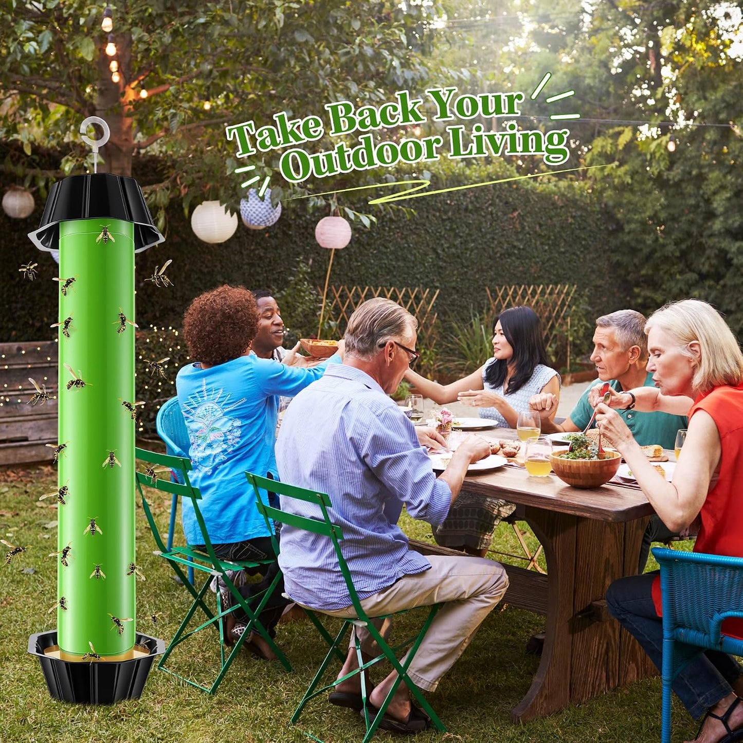 Qualirey 3 Pack Wasp Trap Bee Catcher, Wasp Traps Outdoor Hanging, Sticky Catcher for Hornets, Paper Wasps, Carpenter Bees (Green)