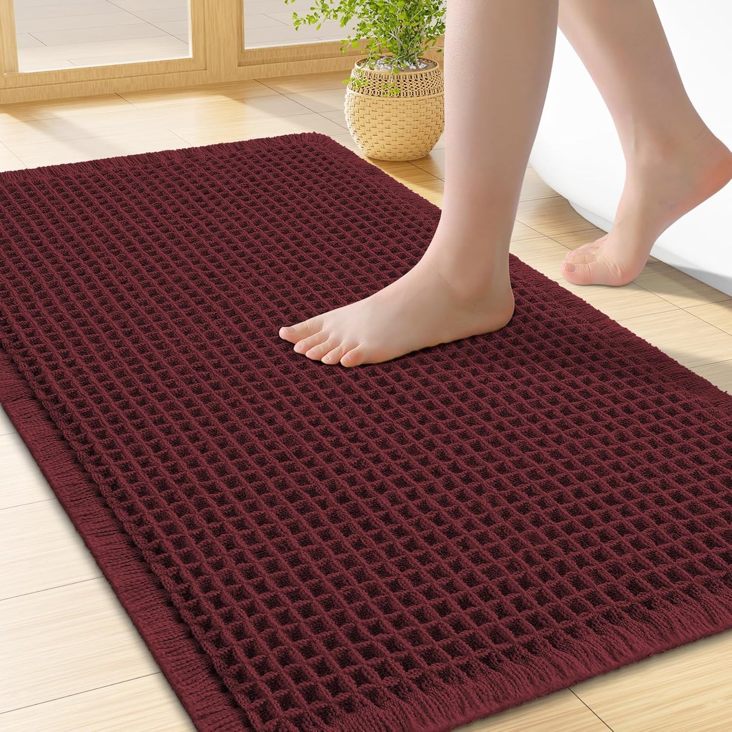 Smiry Waffle Bath Mat 30x20, Extra Soft Absorbent Bathroom Rugs, Non Slip Machine Washable Quick Dry Bath Rugs for Bathroom Floor, Tub, Shower, Home Decor Accessories, Brown