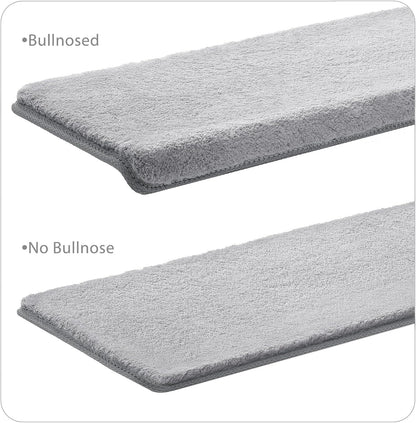 PURE ERA Carpet Stair Treads Ultra Plush 9.5" X 30"Soft Bullnose Indoor Stair Protectors Pet-Friendly Non-Slip Skid Resistant Tape Free Washable Reusable(2 Pieces,Brown)