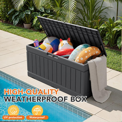 32 Gallon Deck Box Outdoor Indoor Waterproof Storage Box for Patio Furniture, Pool Accessories, Garden Tools, and Cushion Storage, Black