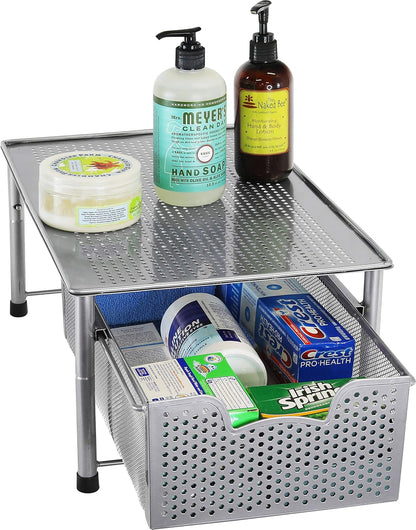 Simple Houseware Stackable 2 Tier Sliding Basket Organizer Drawer, White