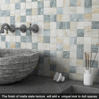 BeNice Kitchen Peel and Stick Tile Backsplash Bathroom Self Adhesive Stone Mosaic Thick Wall Stickers 12"x12"(Blue Rustic,10 Sheets)