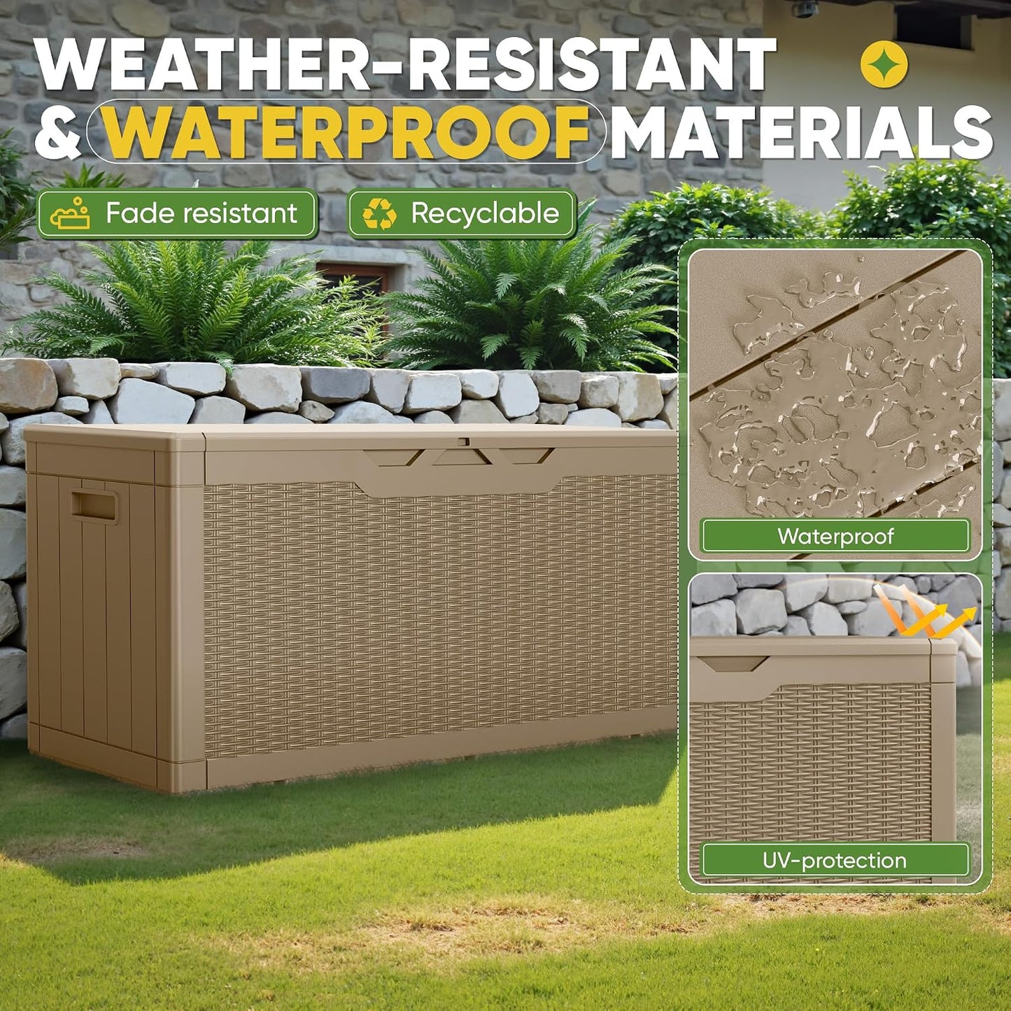 Greesum 31 Gallon Resin Deck Box All Weather Outdoor Storage Boxes for Patio Furniture Set,Outdoor Toys,Garden Tools,Black