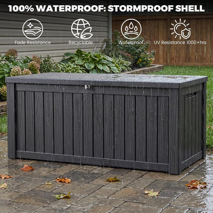Outdoor Storage Box, 320 Gallon Waterproof Deck Box [Upgraded 3.0], Dual Gas-Spring Ultimate Resin Organizer for King Cushions, Heavy-Duty Lockable Estate Storage Bench, Backyard BBQ, Black