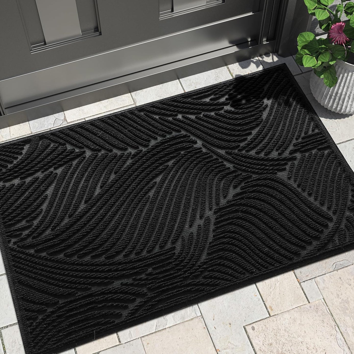 Yimobra Doormat Outdoor Entrance, Simple Stripes All-Weather Waterproof & Non-Slip Mat for Front Door, Heavy Duty Welcome Mat for Indoor, Garage, Patio-29.5x17, Dark Grey