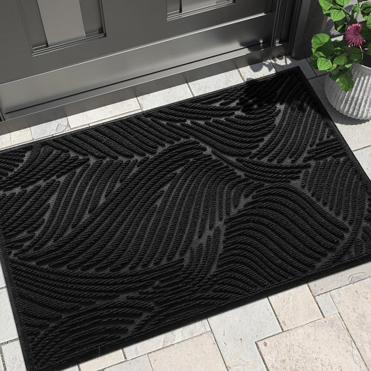 Yimobra Doormat Outdoor Entrance, Simple Stripes All-Weather Waterproof & Non-Slip Mat for Front Door, Heavy Duty Welcome Mat for Indoor, Garage, Patio-29.5x17, Dark Grey