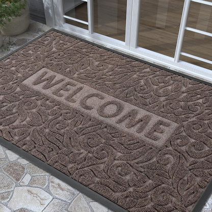 Yimobra Welcome Mat Outdoor 29.5x17, Waterproof Non-Slip Outdoor Mats for Front Door Outside Entrance, Low-Profile Entryway Mat Indoor for Garage Patio, Black