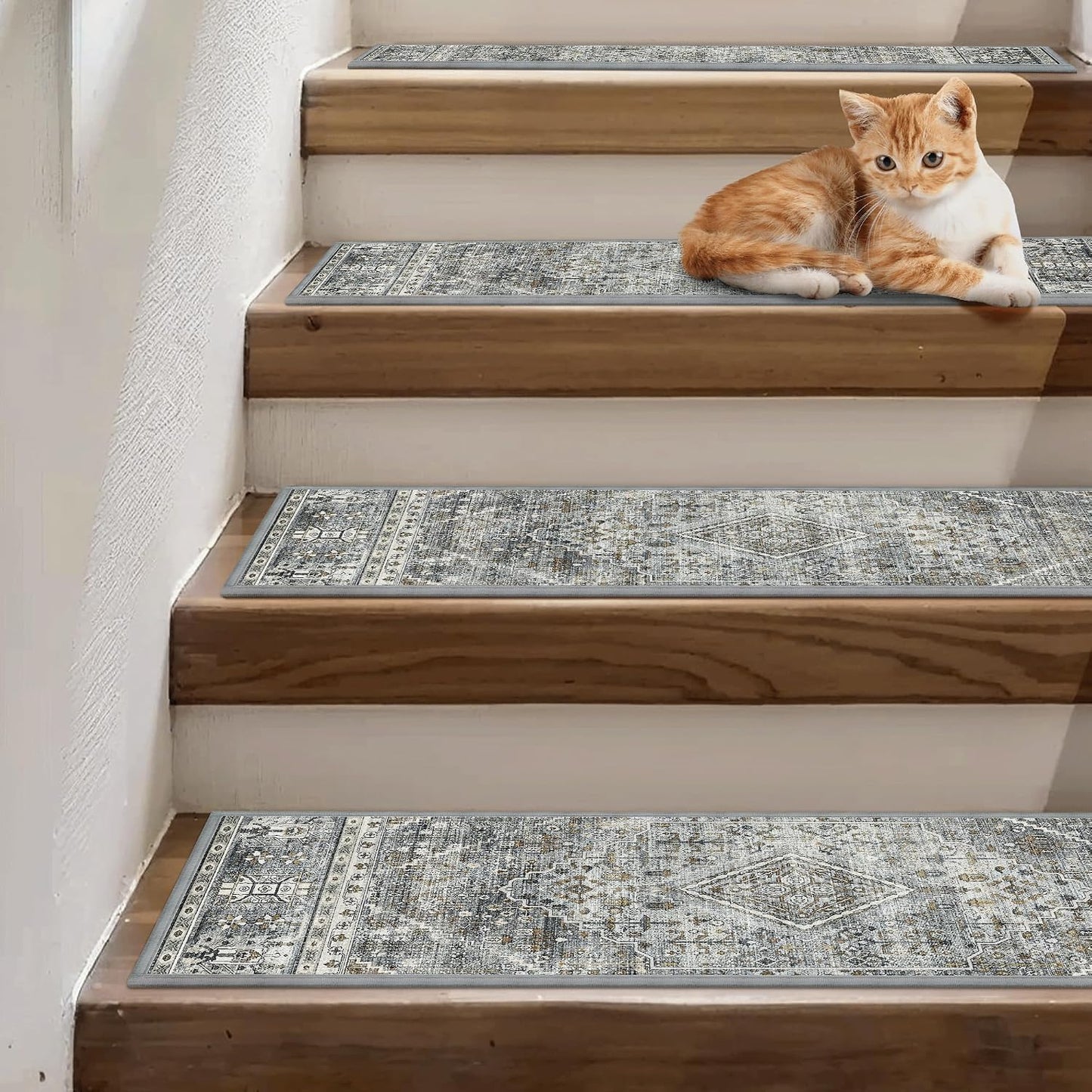 sarben Non Slip Stair Treads for Wooden Steps 15PCS - 8"x30" Indoor Safety Carpet, Edging Mats with TPE Adhesive Backing, Pet and Elderly Friendly Stair Rugs (Taupe) - Colors A