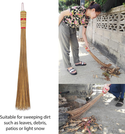 32 inch Multi-Surface Sturdy Outdoor Authentic Coconut Leaf Broom Asian Heavy Duty Broom Thai Natural Coconut Leaf Broom (Country Rustic) 1 Piece (2 piece)