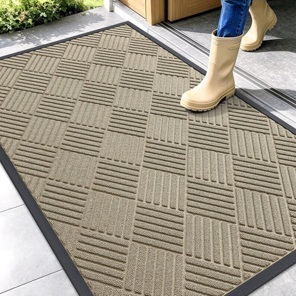 OLANLY Front Door Mat Outside Entrance 29.5x17, Absorbent, Heavy Duty Sturdy Natural Rubber Doormat Indoor Outdoor, Stain and Fade Resistant, Non-Slip Low Profile Floor Mat for Entryway, Grey Diamond