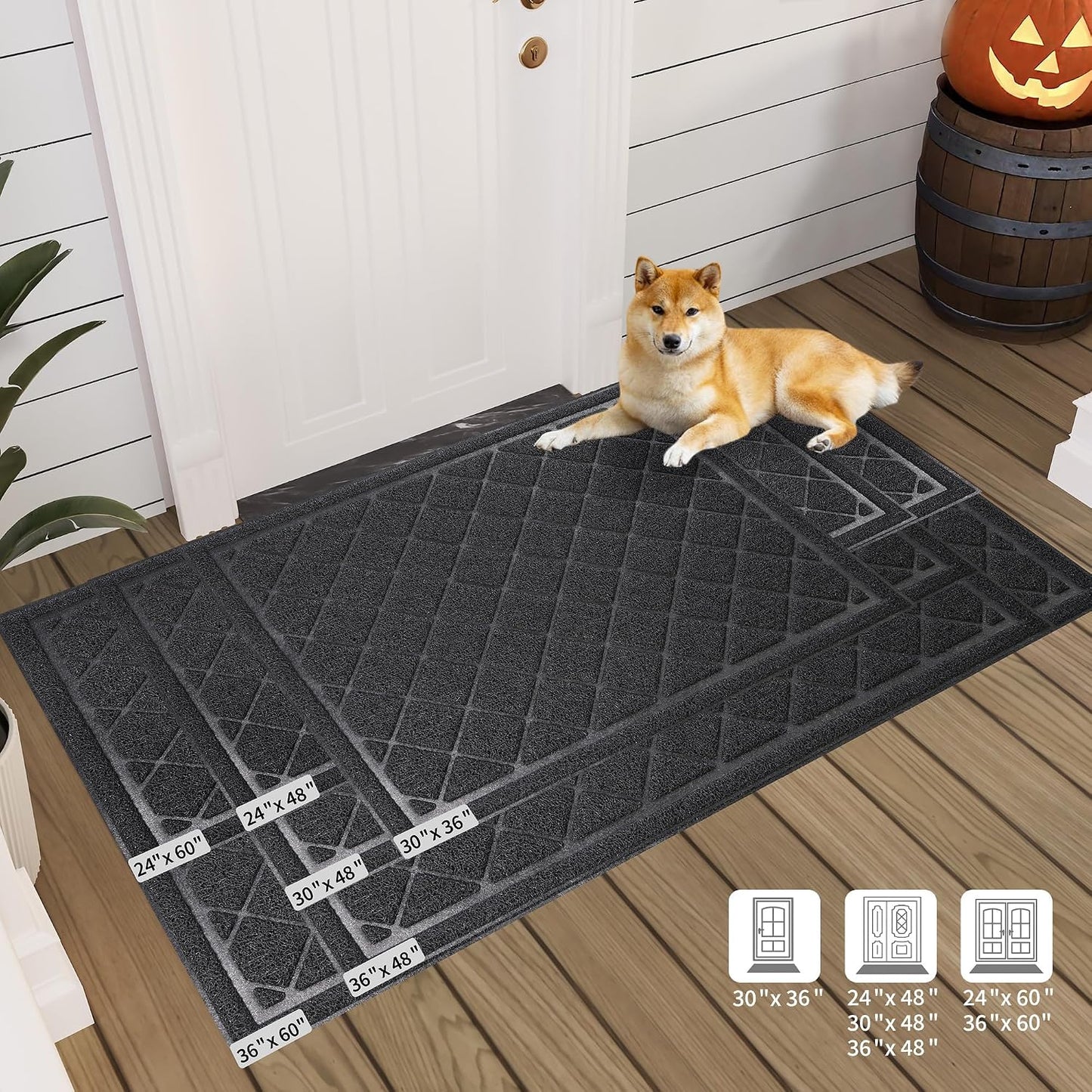 Front Door Mat Indoor Outdoor, 48" x 36" Non Slip Welcome Doormat for Entryway, Heavy Duty Low Profile Entrance Rug for High Traffic Areas, Patio, Outside Entry, Yard, Porch Waterproof