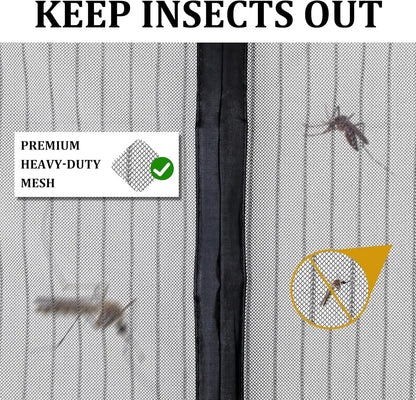 Magnetic Screen Door - Self Sealing, Heavy Duty, Hands Free Mesh Partition Keeps Bugs Out Let Breeze in- Pet and Kid Friendly - Keep Open Feature (Black, Fit Door Size 38 x 82 Inch)