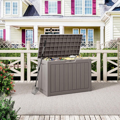 NUNU LAB Outdoor Storage Box, 45 Gallon Outside Deck Box Waterproof, Resin Outdoor Storage Cabinet With Lockable Lid, Backyard Storage Bench For Garden Tools, Patio Cushions, Pool Tools, Black