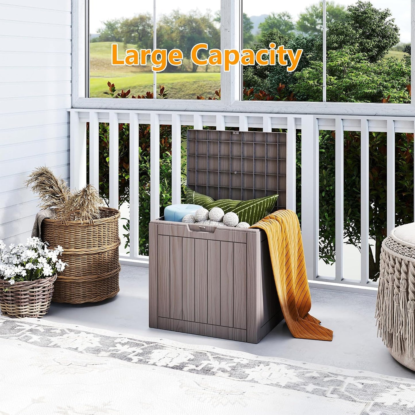 200 Gallon Deck Boxes Outdoor Waterproof, Outdoor Storage Box with Lockable Lid & UV-Resistant for Patio Furniture, Outdoor Cushions, Garden Tools and Pool Supplies, Light Brown