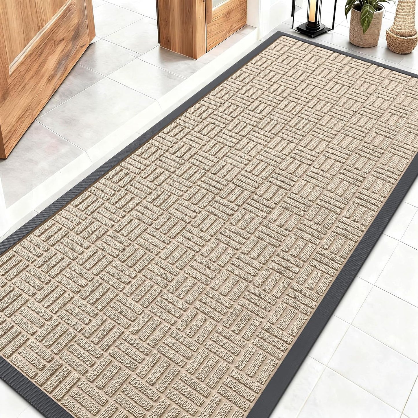 OLANLY Front Door Mat Outside Entrance 29.5x17, Absorbent, Heavy Duty Sturdy Natural Rubber Doormat Indoor Outdoor, Stain and Fade Resistant, Non-Slip Backing Low Profile Floor Mat for Entryway, Grey