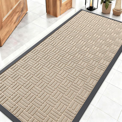 OLANLY Front Door Mat Outside Entrance 29.5x17, Absorbent, Heavy Duty Sturdy Natural Rubber Doormat Indoor Outdoor, Stain and Fade Resistant, Non-Slip Backing Low Profile Floor Mat for Entryway, Grey