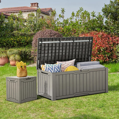 YITAHOME 31 Gallon Outdoor Storage Box | Resin Deck Box and Waterproof Package Delivery Box for Gardening Tools, Pool Supplies, Patio Furniture, Lockable, Taupe