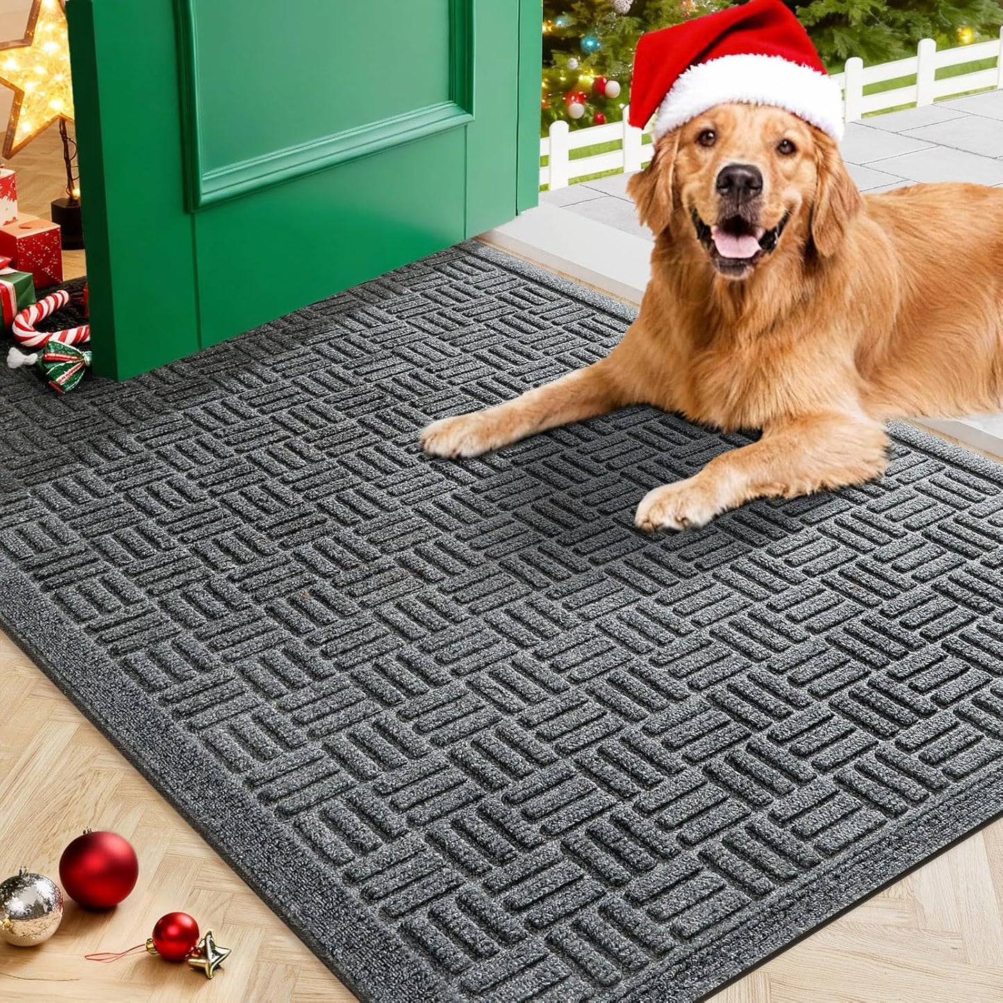 Mibao Front Door Mat, Heavy Duty Durable Welcome Mat for Outdoor Indoor, Dirt Trapper Waterproof Super Absorbent Door Mat for Entryway Outside Patio Porch, 29.5" x 17", Grey
