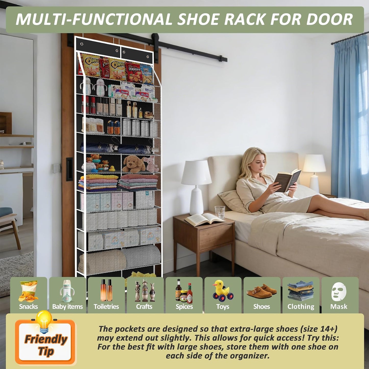 Kotkn 24-Pair Over Door Shoe Organizer for Family & Kids, Double Sided | Hanging Storage for Sneakers, Boots, Toys & Room Organization-Graphite Gray