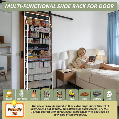 Kotkn 24-Pair Over Door Shoe Organizer for Family & Kids, Double Sided | Hanging Storage for Sneakers, Boots, Toys & Room Organization-Graphite Gray