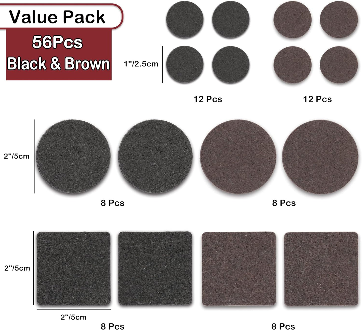 Yelanon Felt Furniture Pads for Hardwood Floors -36 Pcs 2" Premium Floor Protectors for Furniture, Felt Pads for Chair Legs, Black