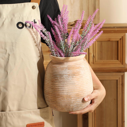 Ceramic Flower Vase, Small Rustic Farmhouse Vases Home Decor, Short Pottery Decorative Pampas Vase for Table Living Room Entryway Mantel Bookshelf Bedroom Bathroom Kitchen - 6" W