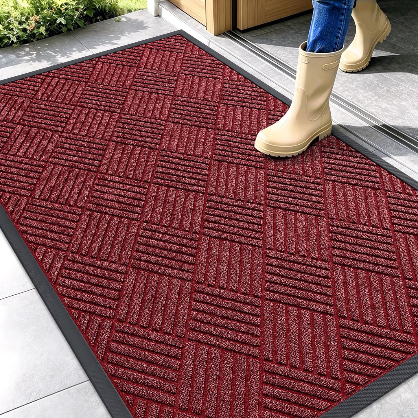 OLANLY Front Door Mat Outside Entrance 29.5x17, Absorbent, Heavy Duty Sturdy Natural Rubber Doormat Indoor Outdoor, Stain and Fade Resistant, Non-Slip Low Profile Floor Mat for Entryway, Grey Diamond