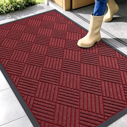 OLANLY Front Door Mat Outside Entrance 29.5x17, Absorbent, Heavy Duty Sturdy Natural Rubber Doormat Indoor Outdoor, Stain and Fade Resistant, Non-Slip Low Profile Floor Mat for Entryway, Grey Diamond
