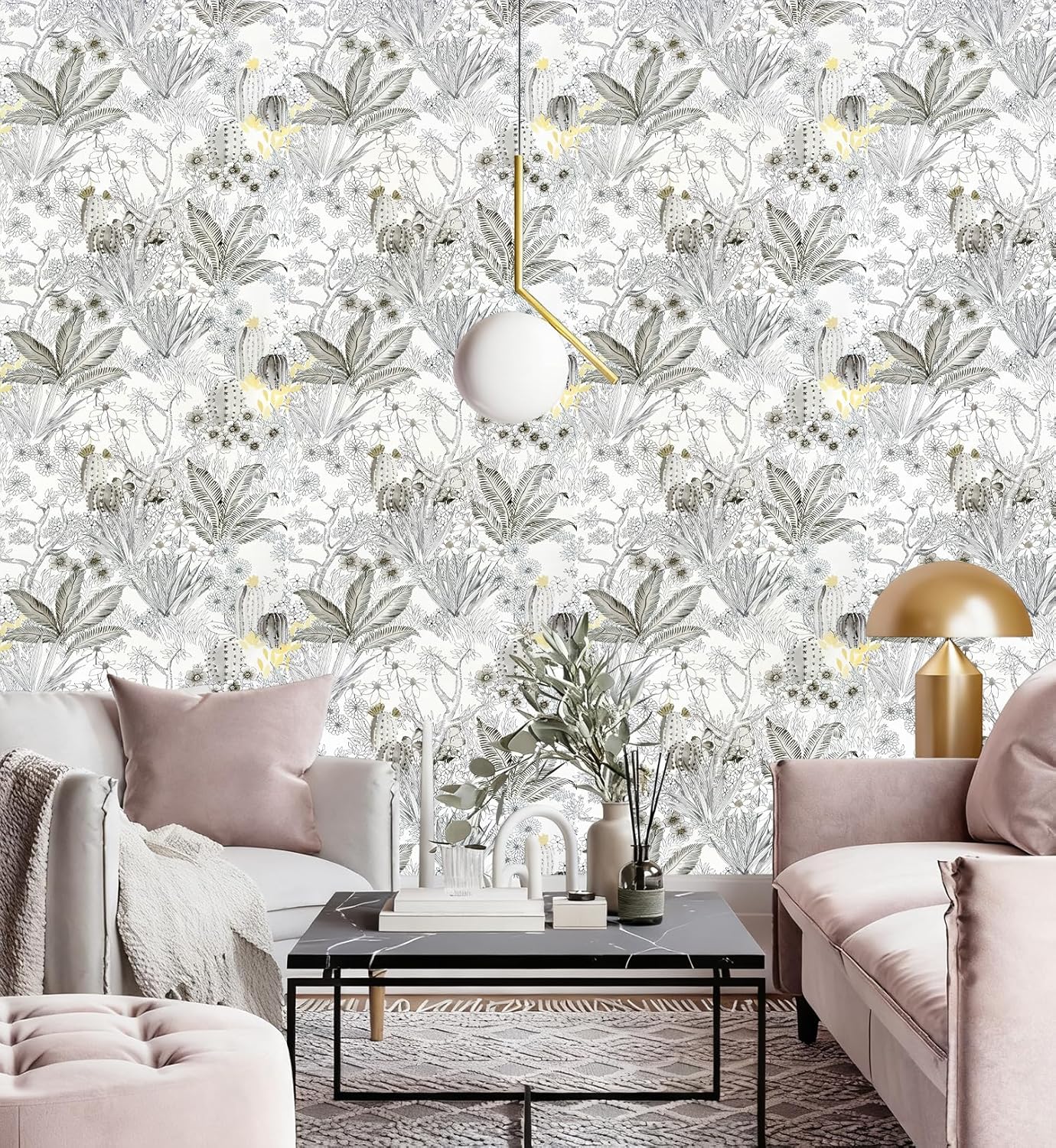 Wudnaye Boho Peel and Stick Wallpaper Catus Wallpaper 17.7" x 118.1"Vintage Floral Wallpapers Peel and Stick Botanical Removable Wall Paper Boho Self Adhesive Contact Paper for Bathroom Cabinets