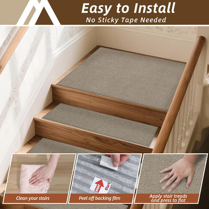 COSY HOMEER Stair Treads Non-Slip Carpet Stair Treads for Wooden Steps, Indoor Stair-Runner Rugs for Kids Elders & Pets 28"x9" (4Pc, Dark Gray)