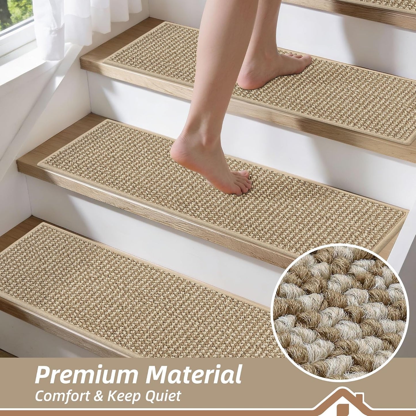 BEQHAUSE Stair Treads for Wooden Steps 28inX9in, Carpet Stair Treads Non Slip Indoor, Machine Washable Stair Runners for Kids Elders and Pets, Carpet for Stair Rugs Mat, TPE Backing, 4pcs, Taupe