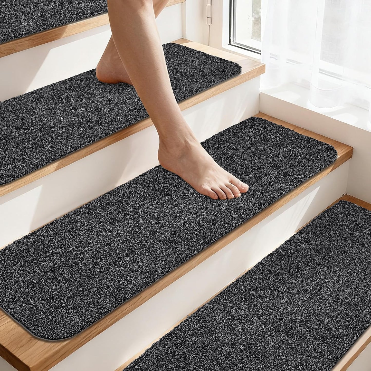 COSY HOMEER Stair Treads for Wooden Steps Non-Slip Carpet Mat,4pcs,Brown | Cut to Size,Peel and Stick,Washable,Residue Free,Self Adhesive,Stair Runner for Kid Elder Pet,28“x9”Carpet Stair Treads