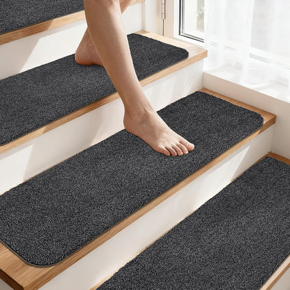 COSY HOMEER Stair Treads for Wooden Steps Non-Slip Carpet Mat,4pcs,Brown | Cut to Size,Peel and Stick,Washable,Residue Free,Self Adhesive,Stair Runner for Kid Elder Pet,28“x9”Carpet Stair Treads