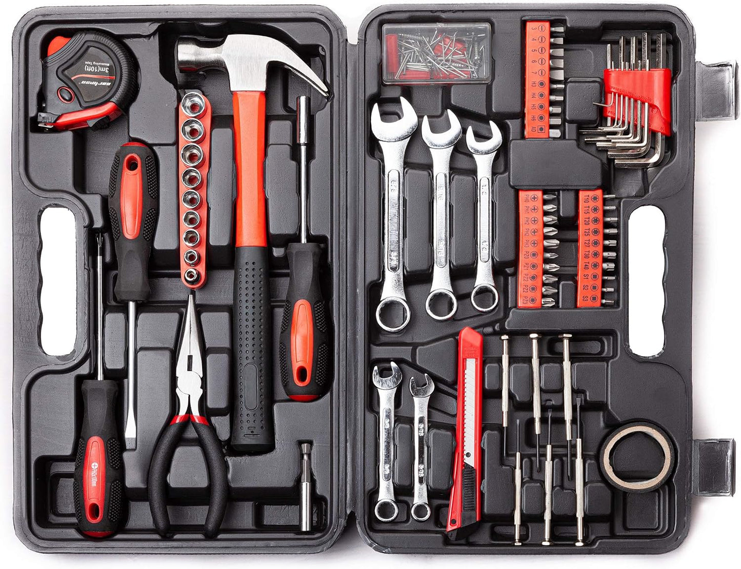 CARTMAN 148-Piece Automotive And Household Tool Set, Blue Repair Kit Case | Versatile tool assortment for car maintenance, home repairs, DIY projects, furniture setup, and daily fixes in a molded case.