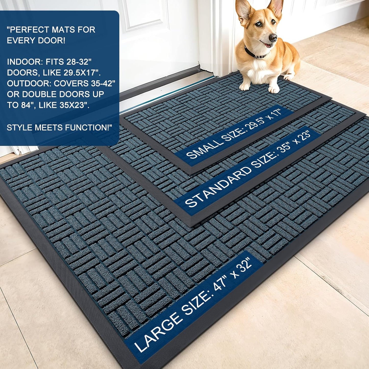 OLANLY Front Door Mat Outside Entrance 29.5x17, Absorbent, Heavy Duty Sturdy Natural Rubber Doormat Indoor Outdoor, Stain and Fade Resistant, Non-Slip Backing Low Profile Floor Mat for Entryway, Grey