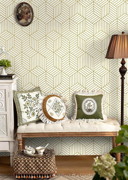 CiCiwind Wallpaper Peel and Stick Modern White and Gold Contact Paper Peel and Stick Geometric Removable Self Adhesive Wall Paper for Bedroom Renter Friendly Papel Tapiz para Pared 15.7"x118"