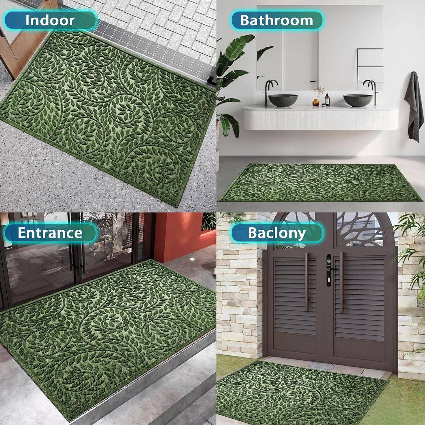 Bulijojo Front Door Mat Entrance,Durable Heavy Duty Welcome Mat,Thick Absorbent Natural Rubber Non Slip Mat,Sturdy Entryway Brown 17"x30"