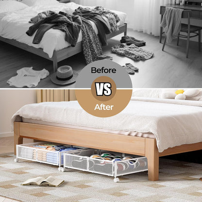 Yecaye Under Bed Storage with Wheels, 2 Pack Under Bed Shoe Storage Organizer Drawer, Tool-free Assembly Metal Underbed Storage Containers for Clothes, Shoes, Toys, Black