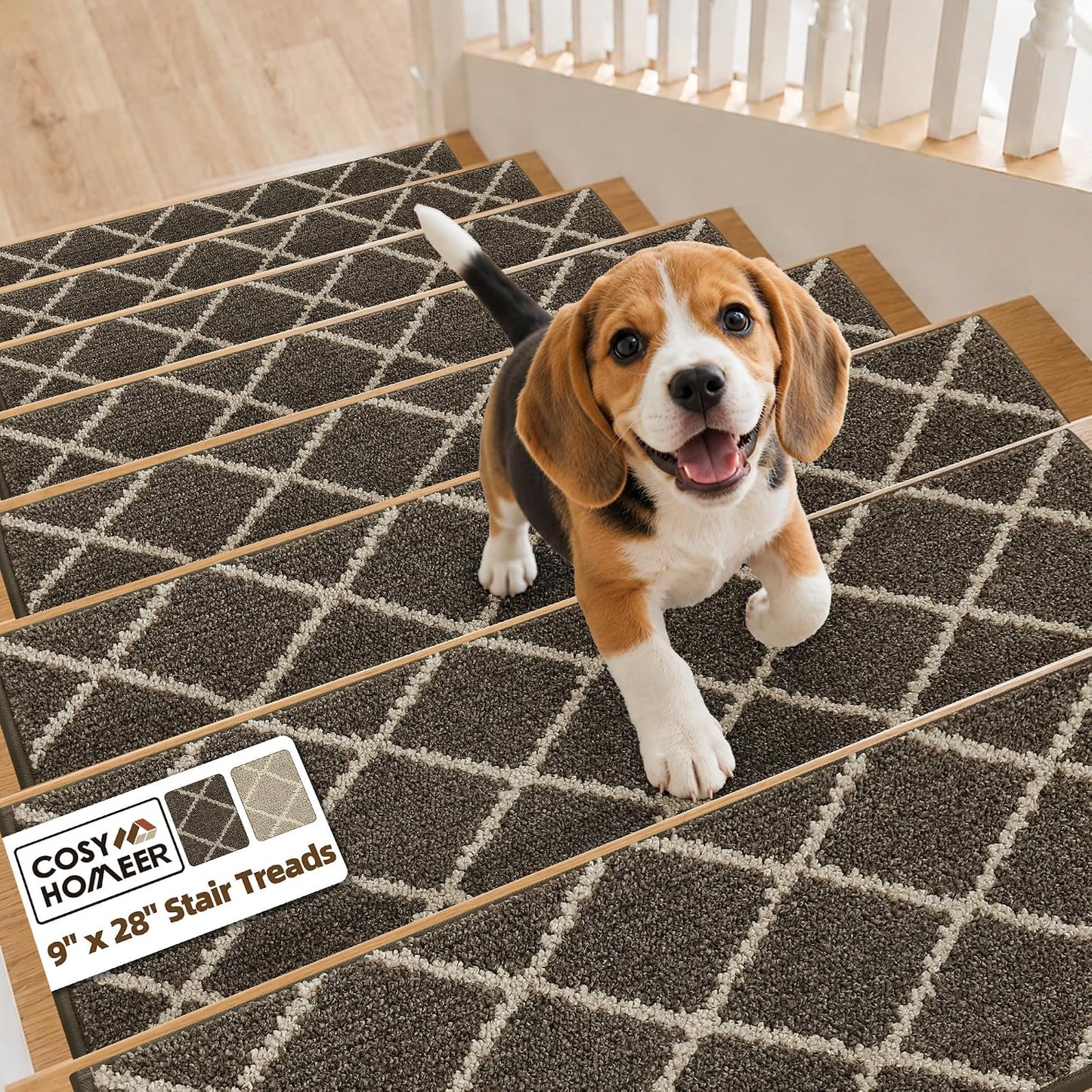 COSY HOMEER Carpet Stair Treads for Wooden Steps Non-Slip Indoor,4pcs, Navy | Peel and Stick,Reusable Adhesive,Residue Free,Washable,Pet Friendly,Soft Stair Runner for Kids,Elders,Multi-Surface Use