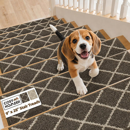 COSY HOMEER Carpet Stair Treads for Wooden Steps Non-Slip Indoor,4pcs, Navy | Peel and Stick,Reusable Adhesive,Residue Free,Washable,Pet Friendly,Soft Stair Runner for Kids,Elders,Multi-Surface Use