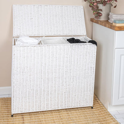 Household Essentials Brown ML-5445 Wicker 3 Compartment Laundry Sorter with Lid | 3 Section Clothes Hamper
